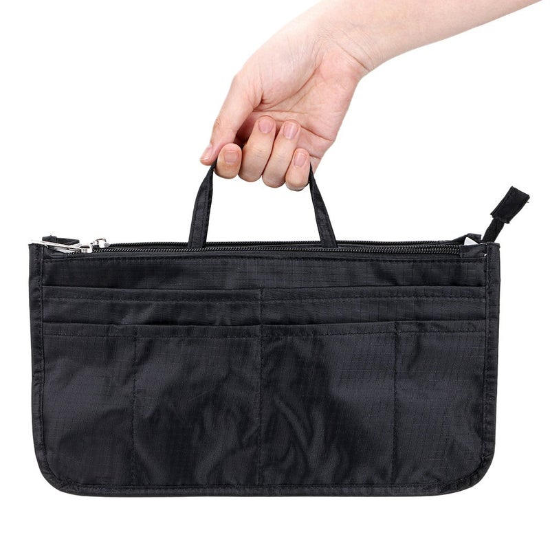 BTSKY Printing Handbag Organizers Inside Purse Insert - High Capacity 13 Pockets Bag Tote Organizer with Handle (Black) - Image 5